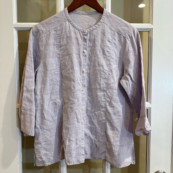 Eileen Fisher Tops - Eileen Fisher Lilac Linen Button Front Longline Minimalist Tunic Top Size Small
